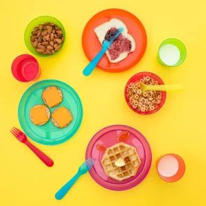 Cute Hippo Kids Plastic Tableware Set 36 Piece Set in Assorted Colors (Plate, Bowl, Cup and Cutlery)