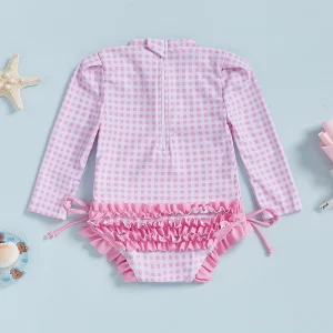 Long Sleeve Swimsuit with Ruffle Trim and Floral Print