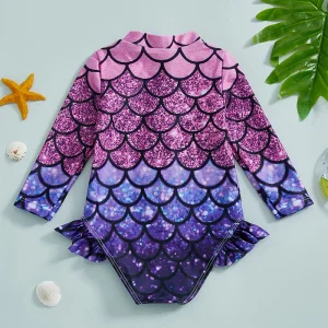 Mermaid Print Swimsuit with Zipper Closure