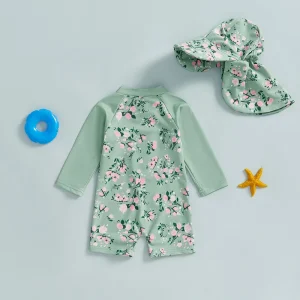 Floral Print Swimwear with Matching Hat