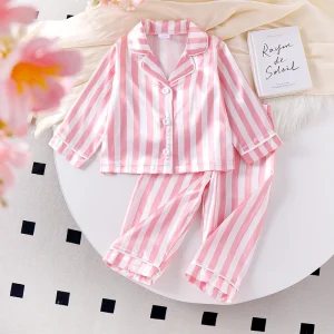 Boys And Girls Pajamas Set In Vertical Stripe Print